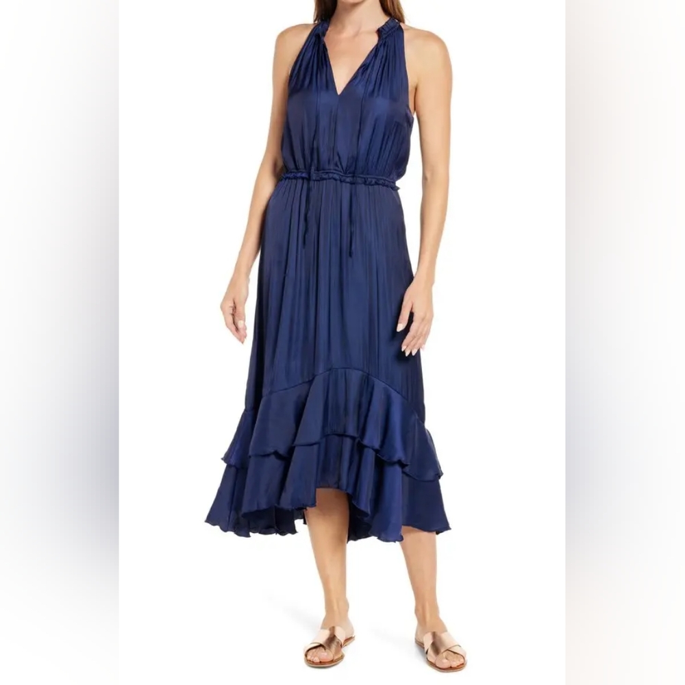 NWT, Sam Edelman Drawstring Halter Midi Dress in Navy